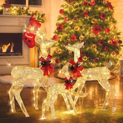 3-Piece Golden Light-Up Christmas Elk Family Decoration Set – Outdoor Holiday Yard Display