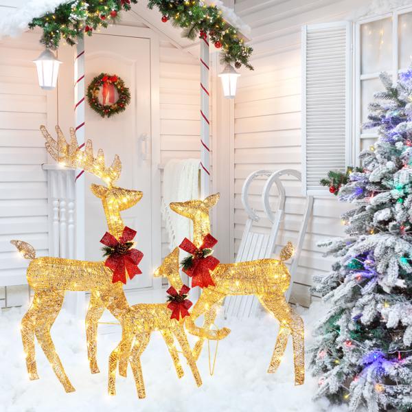 3-Piece Golden Light-Up Christmas Elk Family Decoration Set – Outdoor Holiday Yard Display