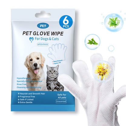 Travel Cleaning Wipes Gloves For Dog And Cat, 6PCS-1PACK