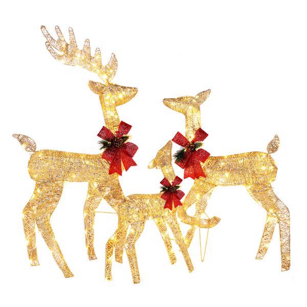 3-Piece Golden Light-Up Christmas Elk Family Decoration Set – Outdoor Holiday Yard Display