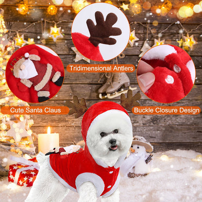 Pet Christmas Clothes Santa Claus Reindeer Antlers Costume