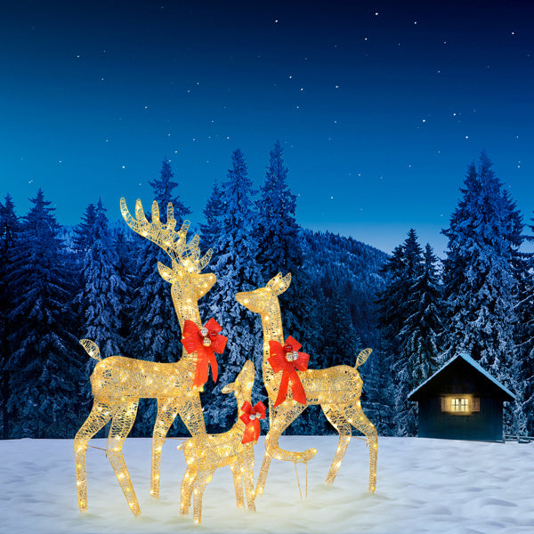3-Piece Golden Light-Up Christmas Elk Family Decoration Set – Outdoor Holiday Yard Display
