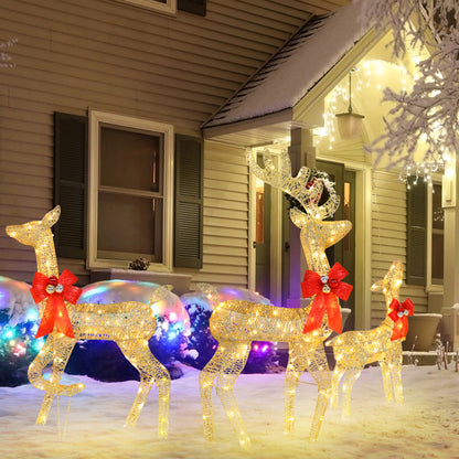 3-Piece Golden Light-Up Christmas Elk Family Decoration Set – Outdoor Holiday Yard Display