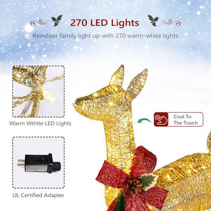 3-Piece Golden Light-Up Christmas Elk Family Decoration Set – Outdoor Holiday Yard Display