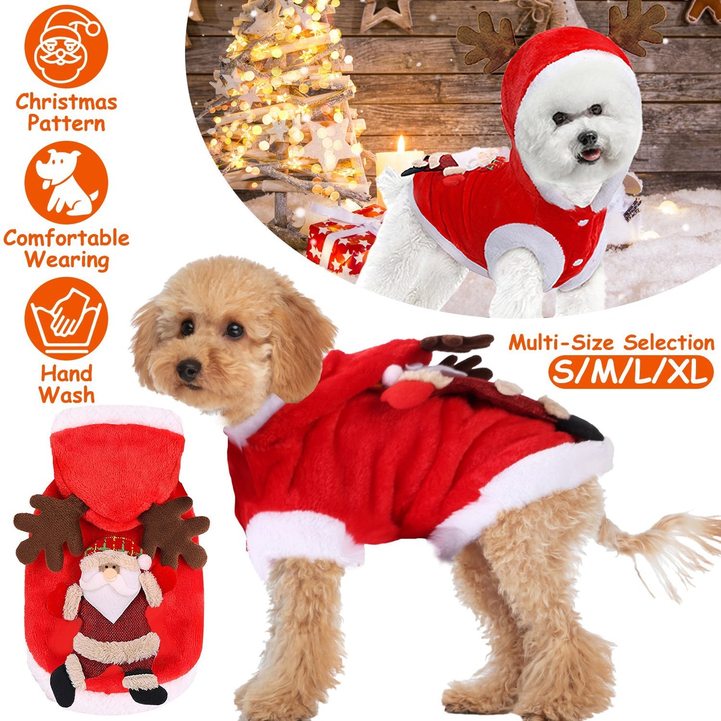 Pet Christmas Clothes Santa Claus Reindeer Antlers Costume