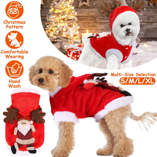 Pet Christmas Clothes Santa Claus Reindeer Antlers Costume